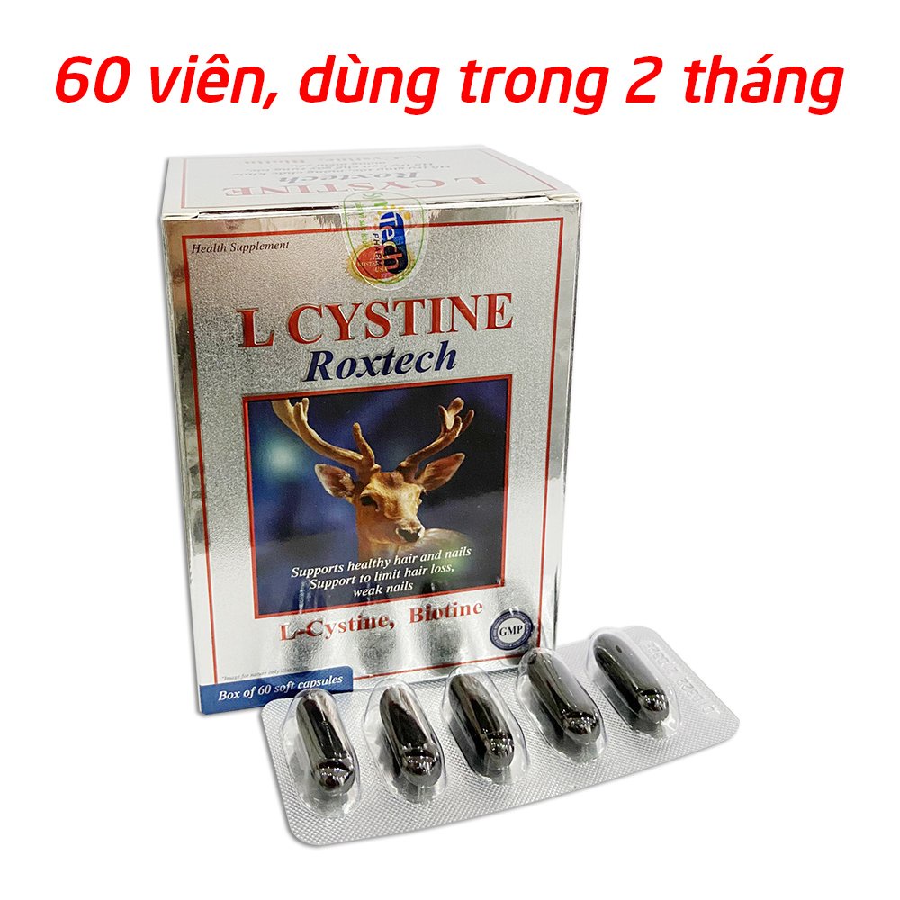 Viên uống L-Cystine, Biotin, giúp khỏe tóc, mọc tóc, giảm gãy rụng tóc - Hộp 60 viên [L-Cystine Roxtech Đen]