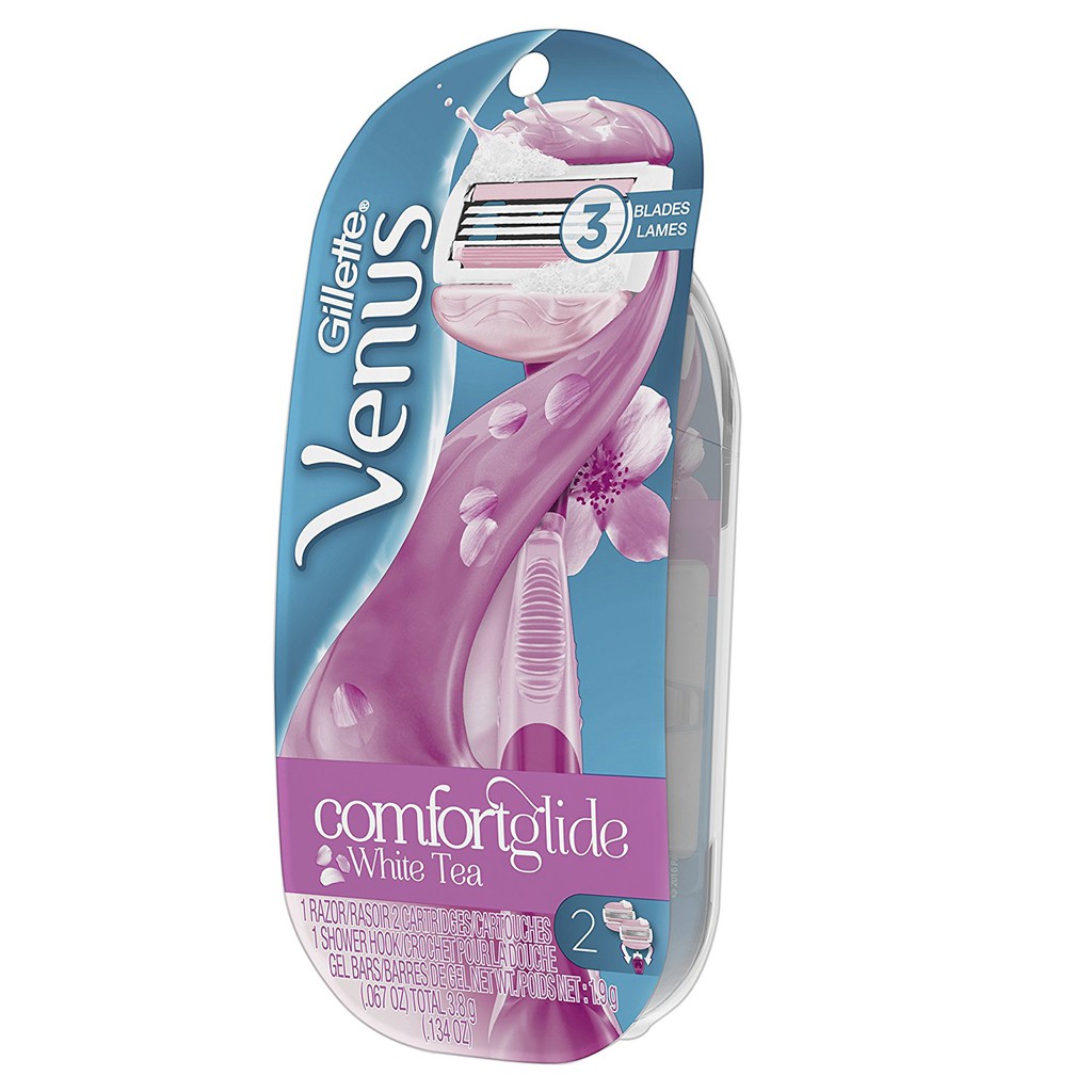 Bộ dao cạo nữ và 2 đầu dao Gillette Venus Women's Comfortglide 3 Blade Razor with 2 Razor Blade Refills White Tea (Mỹ)