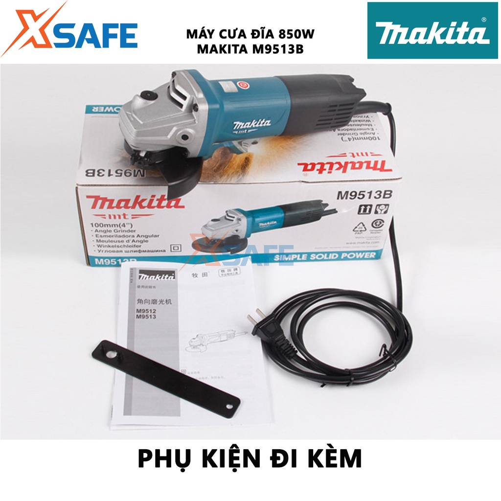 Máy mài góc MAKITA M9513B Máy mài cầm tay 850W công tắc đuôi, tốc độ không tải 11000rpm, đường kính đá mài 100mm - XSAFE