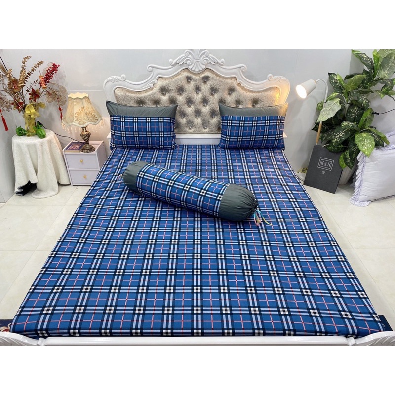 Bộ drap thun hàn quốc 4 món hoạ tiết sọc caro