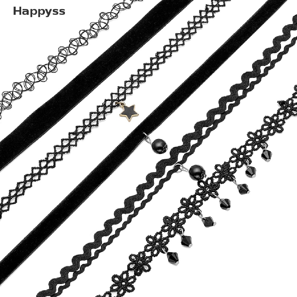 Set 6 Vòng Cổ Choker Dây Nhung Đen Hình Xăm Cá Tính