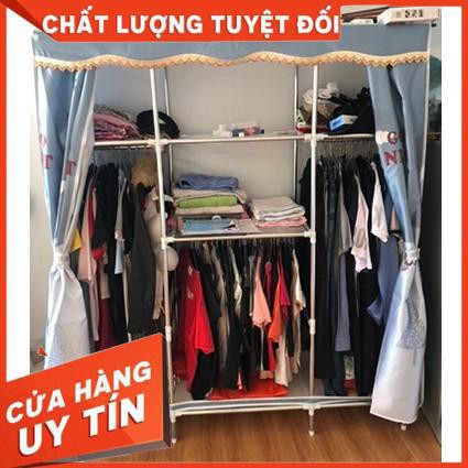 Tủ vải khung thép titan Tủ Đựng Quần Áo Vải Metal cỡ lớn 1m5 đựng quần áo