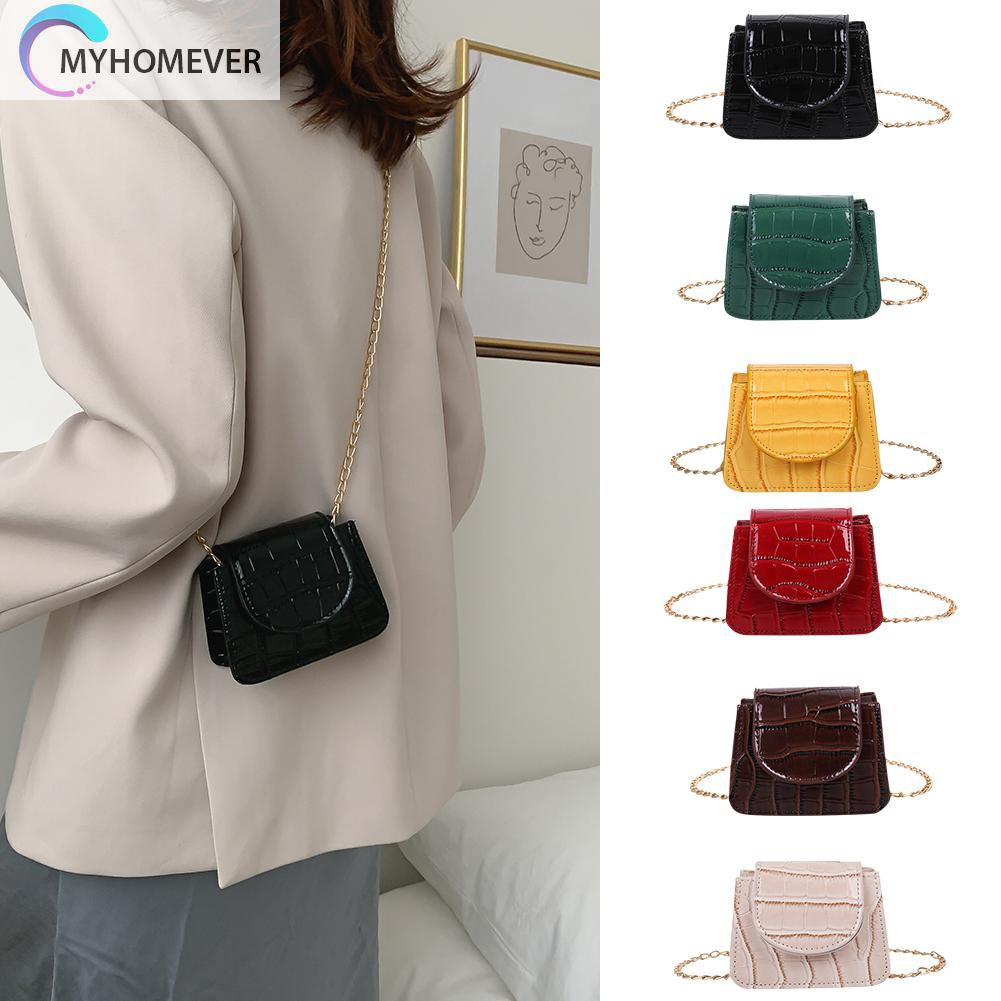 Túi Da Mini Màu Trơn Có Dây Xích Đeo Chéo Dành Cho Bạn Nữ