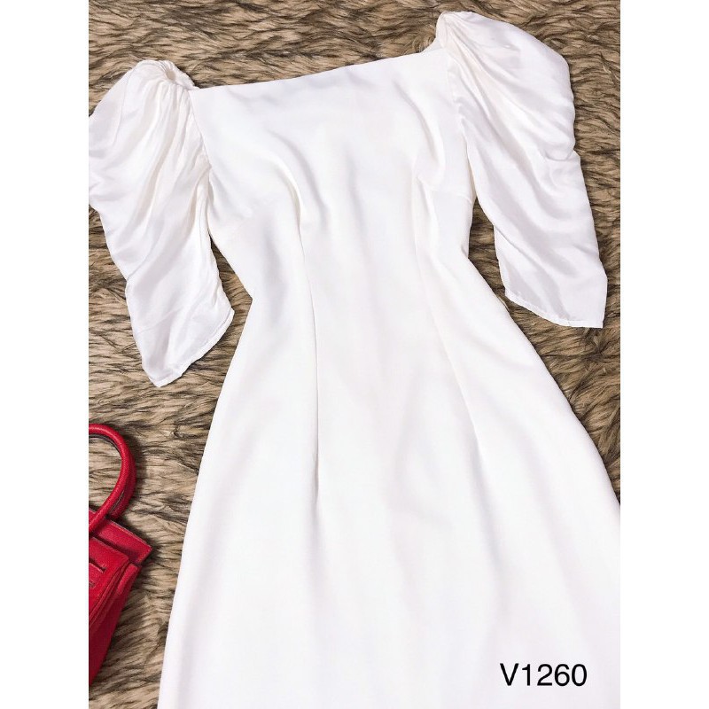 [ xả kho ] MiD Đầm trắng trơn cổ vuông V1260 tinh khôi Mie Design kèm ảnh thật