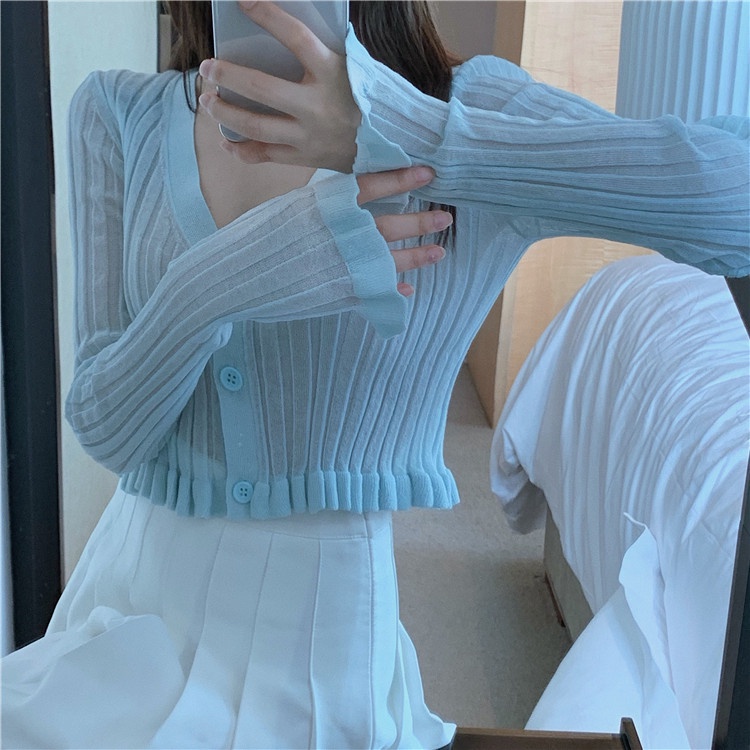 Porozi  Áo cardigan tay dài chống nắng màu trơn thời trang mùa hè phong cách Hàn Quốc cho nữ