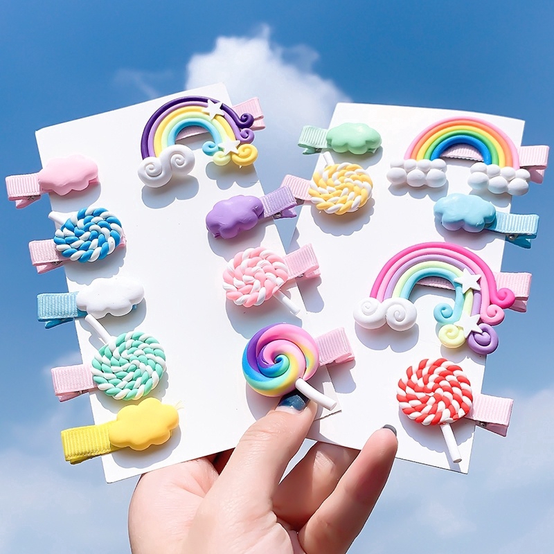Set 3 Kẹp Tóc Hình Que Kẹo Màu Sắc Dễ Thương Cho Bé