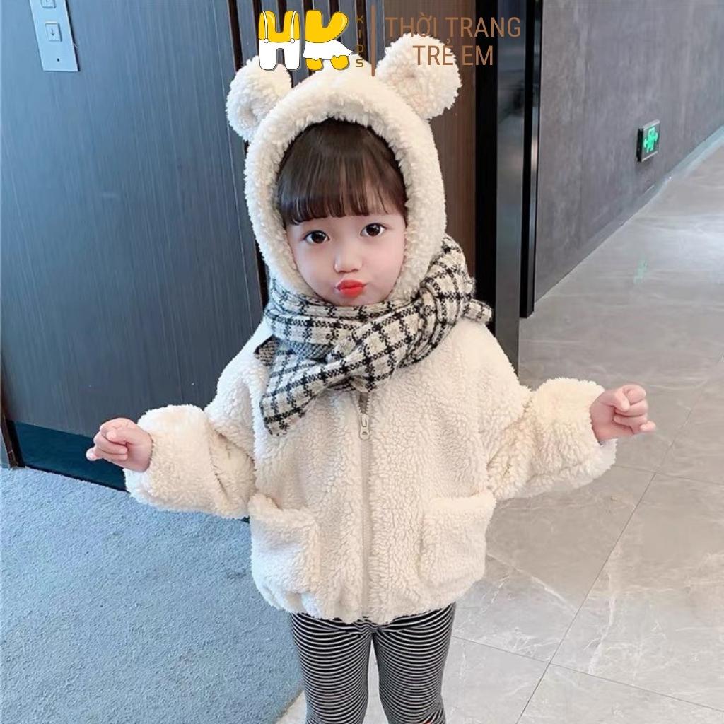 Áo khoác lông cừu có mũ cho bé từ 1 đến 8 tuổi, áo lông kèm thú bông xinh xắn cho bé trai và gái - HK KIDS