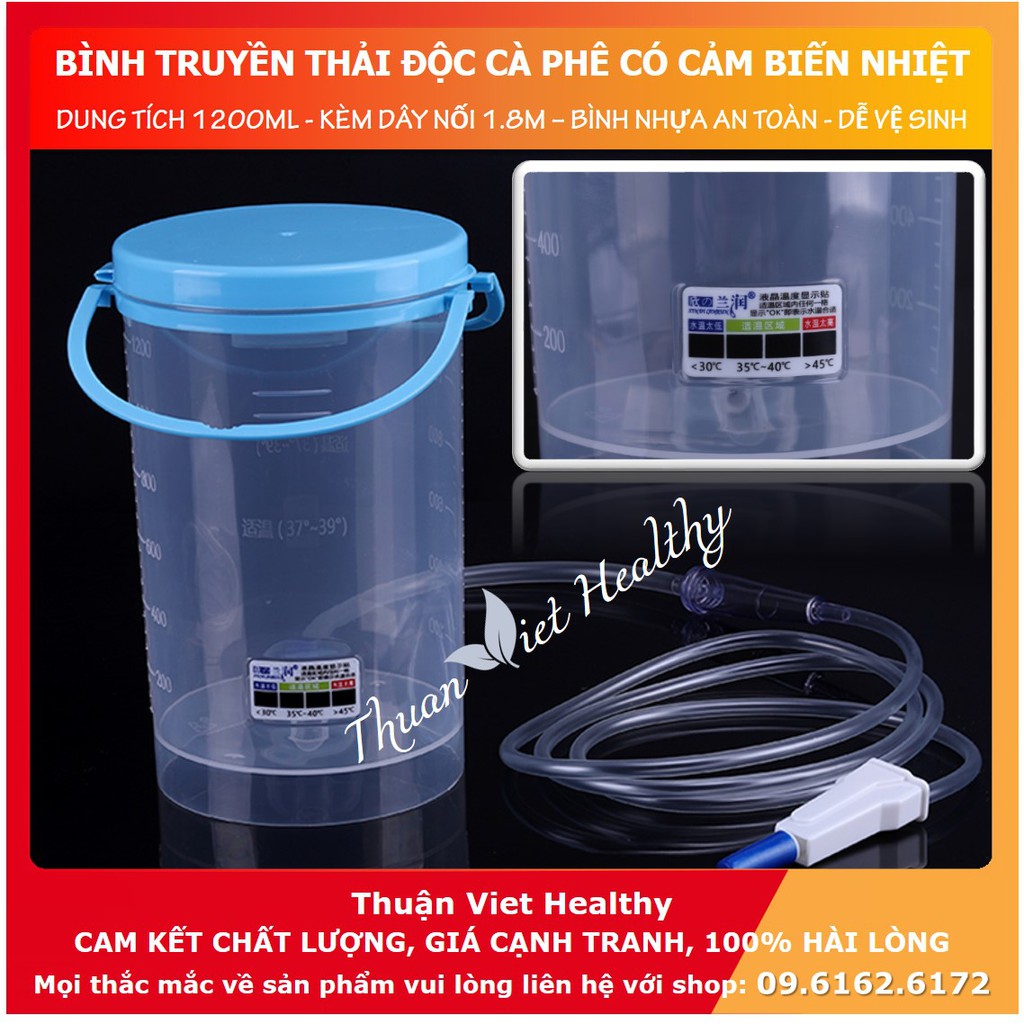 Bộ bình truyền thải độc đại tràng 1200ml cảm ứng nhiệt (Full combo detox enema), bộ truyền thụt tháo thải độc đại tràng