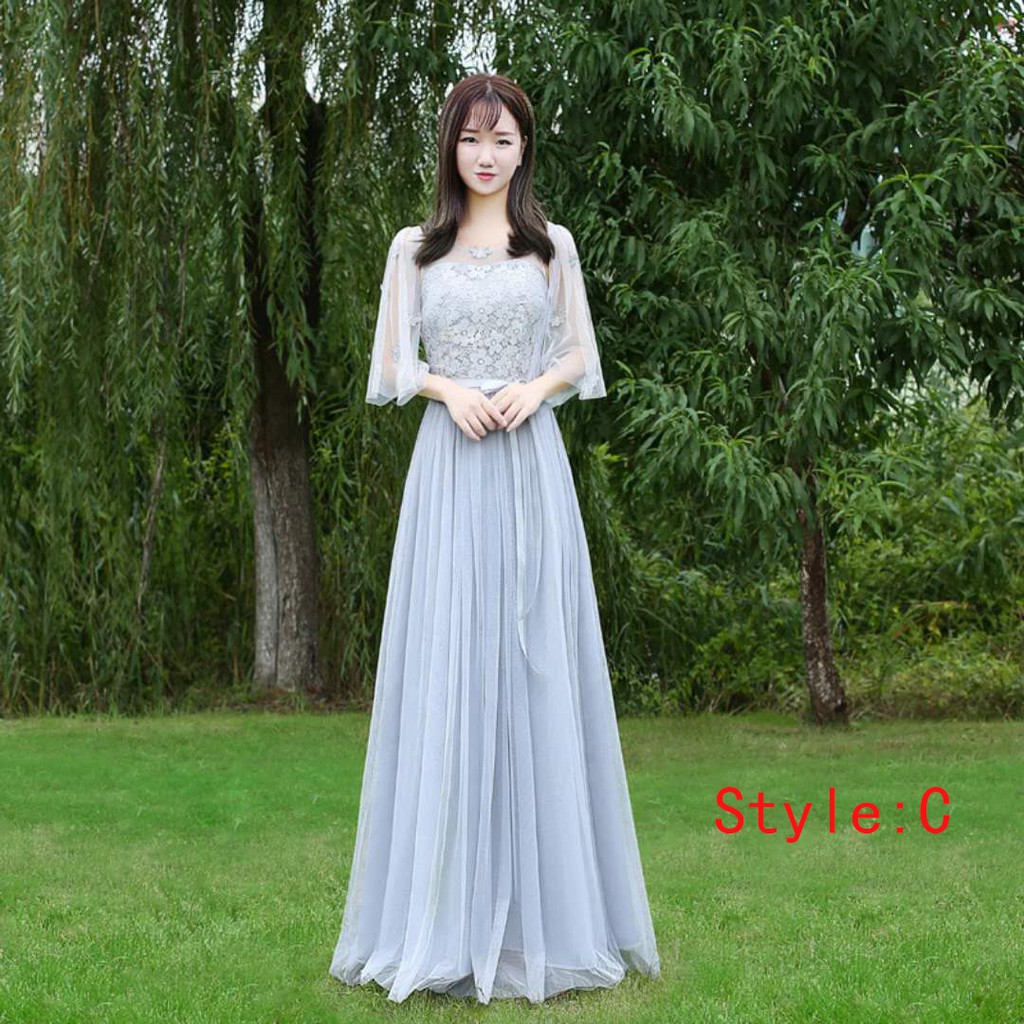 Đầm vải voan màu xám thời trang dành cho phù dâu