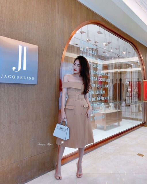 Đầm bẹt vai kèm belt tiểu thư | BigBuy360 - bigbuy360.vn