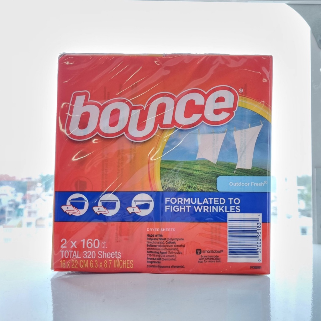 Giấy sấy thơm quần áo﻿ BOUNCE Outdoor Fresh‎ (160 Tờ)