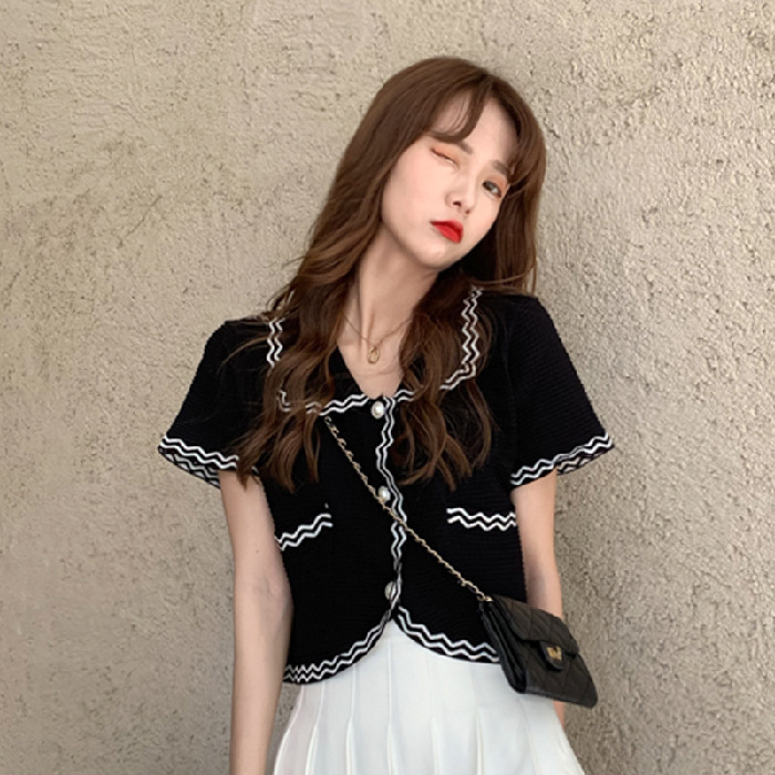 Áo Khoác Cardigan Ngắn Tay Với Thiết Kế Cổ Búp Bê Xinh Xắn Dành Cho Nữ | BigBuy360 - bigbuy360.vn