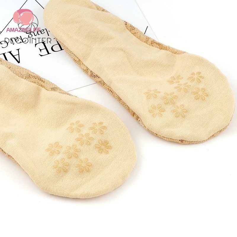 [Amazinglife] Vớ Thuyền Ngắn Siêu Mỏng Thoải Mái Chống Trượt Phối Ren Hoa Cho Nữ