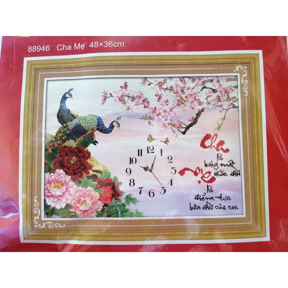 Tranh thêu chữ thập đồng hồ Cha mẹ 88946
