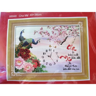 Tranh thêu chữ thập đồng hồ Cha mẹ 88946