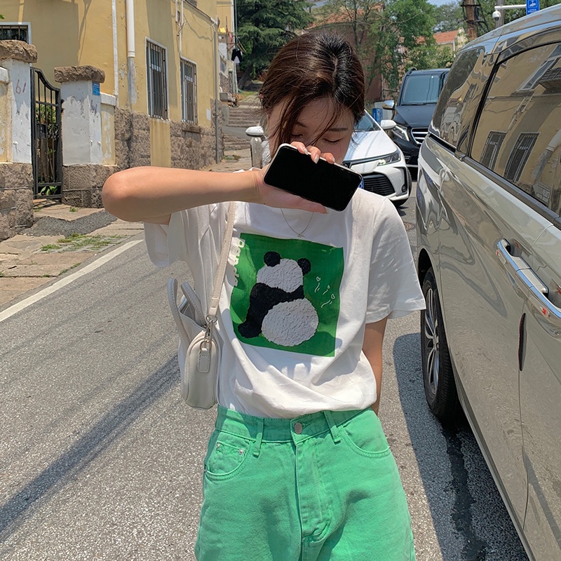 Áo thun SUXI tay ngắn cổ tròn họa tiết động vật thiết kế dáng rộng thoải mái