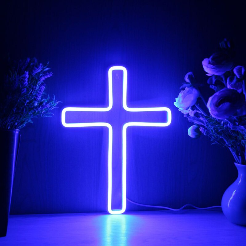 Đèn Led Neon Treo Tường hình Thập Giá ánh sáng led neon được ưa chuộng Trang trí nhà cửa