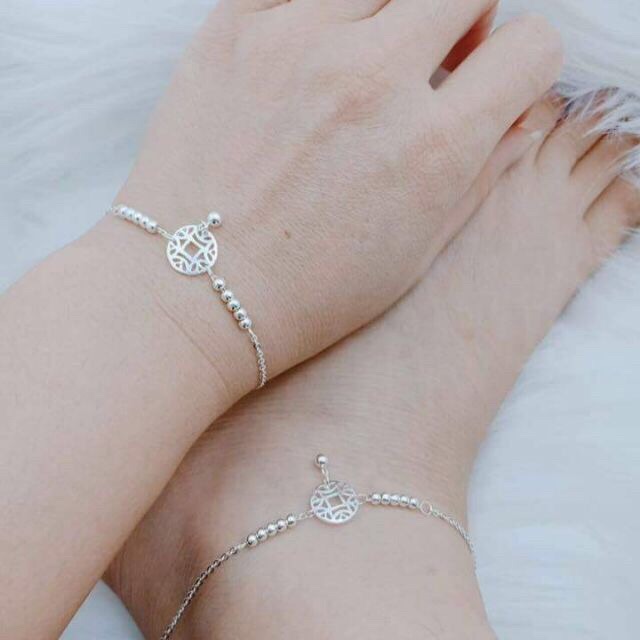 LẮC TAY Và CHÂN KIM TIỀN BẠC TA NGUYÊN CHẤT - THJ SILVER