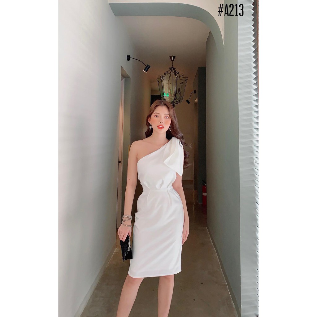 Đầm Dự Tiệc ⭕FREESHIP ⭕Đầm Nữ Trắng Lệch Vai Nơ To | BigBuy360 - bigbuy360.vn