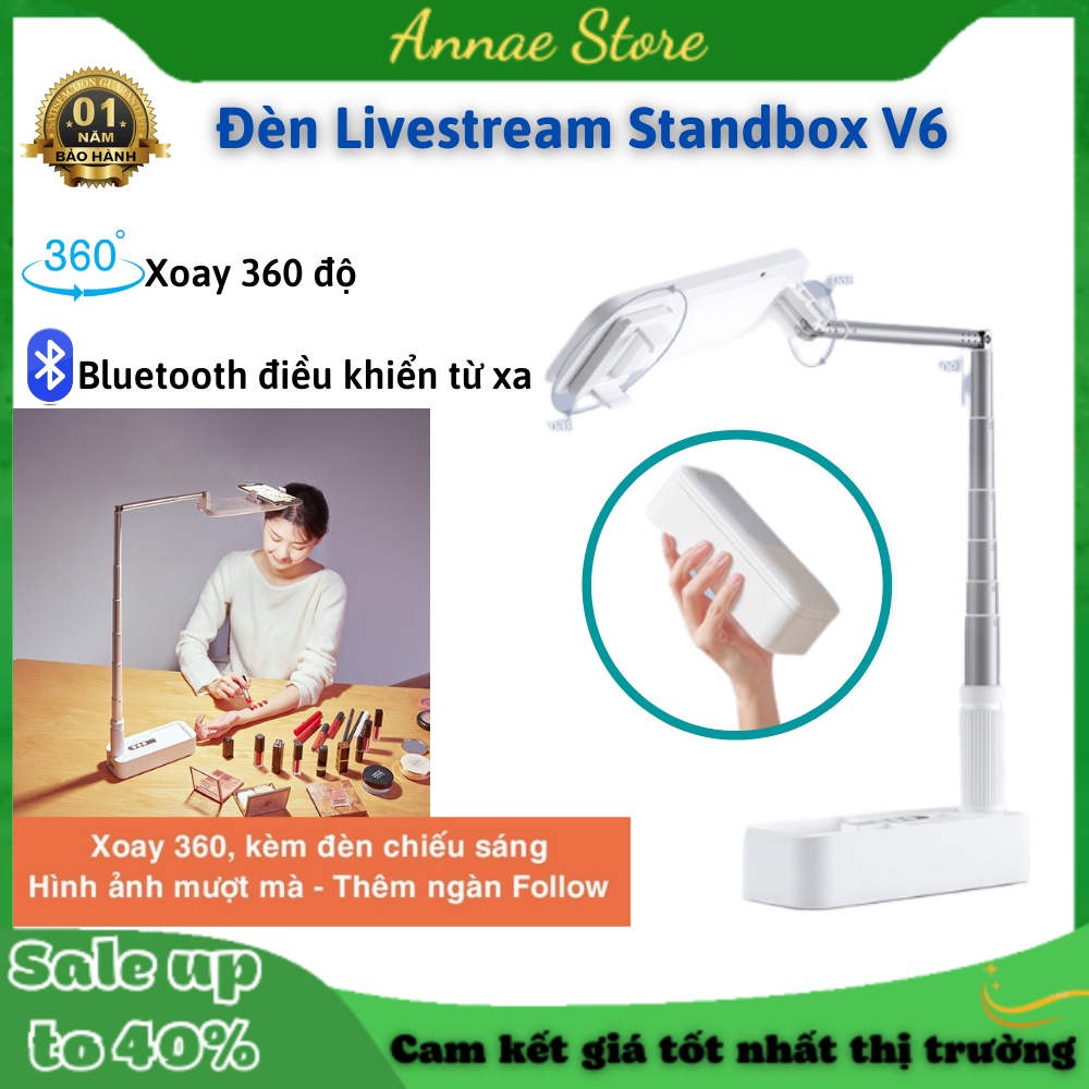 Đèn Livestream Standbox V6 có tay đỡ nằm ngang gập gọn đa năng xoay 360 độ, điều khiển chụp ảnh từ xa - Tăng ngàn Follow