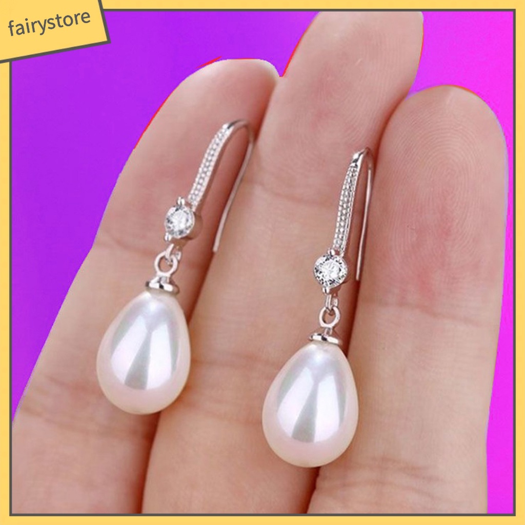 1 Đôi Bông Tai Hình Oval Đính Ngọc Trai Giả Lấp Lánh