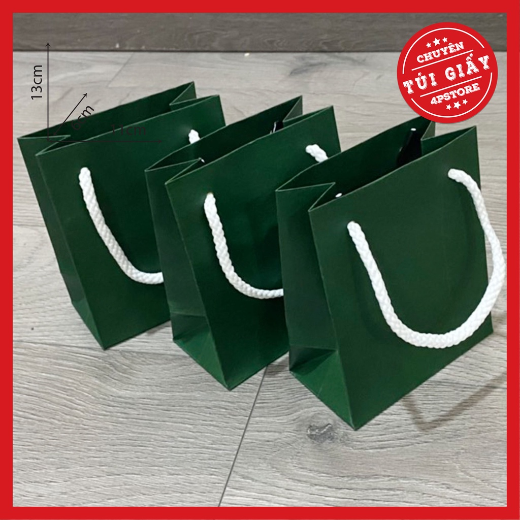 10 TÚI GIẤY XANH LÁ ĐẬM QUAI DÙ 11 X 13 X 6 CM