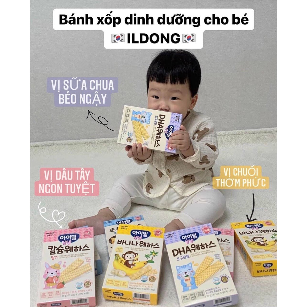 Bánh Xốp Ăn Dặm Cho Bé Ildong Hàn Quốc Bổ Sung DHA Canxi Vitamin Nhiều Vị Dâu Sữa Chua Sữa Chuối Thơm Ngon