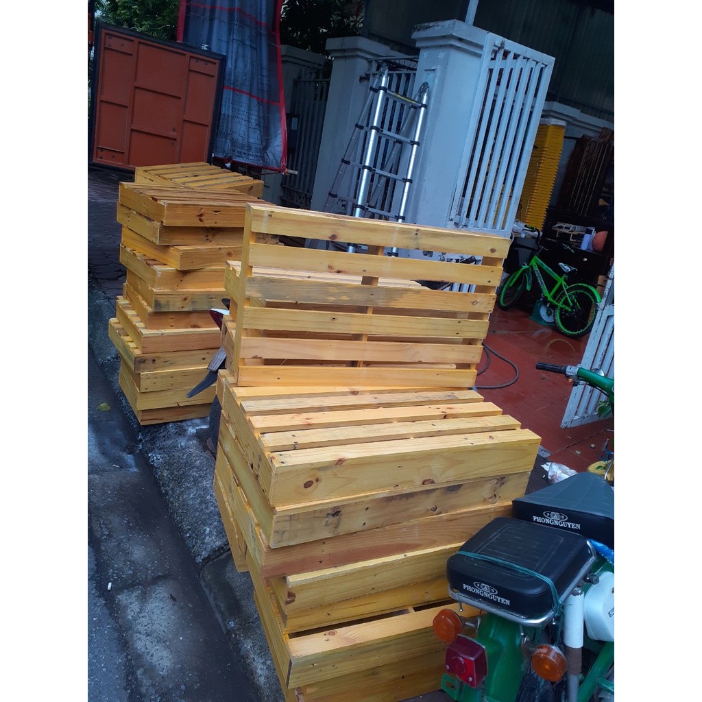 Giường Pallet - kích thước 50x 60 x cao11cm- Giường gỗ - Giường xếp - Giường Hộp Pallet  đã sơn chống mốc