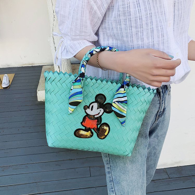 ✇☂✜Túi Xách Đan Cói Thiết Kế Hình Mickey Đơn Giản Thời Trang Đi Biển Xinh Xắn