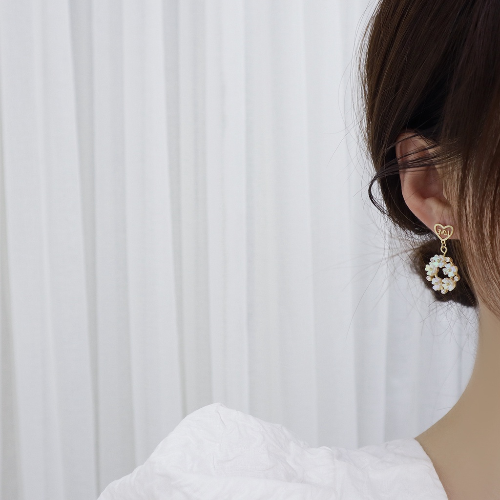 2022 Bông Tai Hàn Quốc Dongdaemun Không Đối Xứng Hình Trái Tim Chữ love Đính Kim Cương Lấp Lánh Đơn Giản