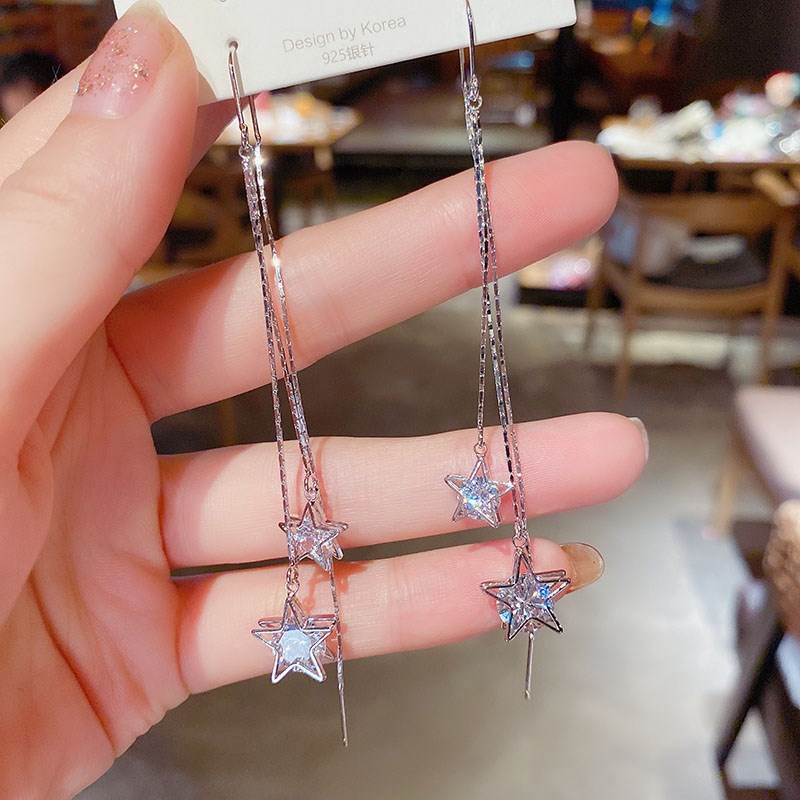 Đôi khuyên tai dài tua rua đính đá thời trang cho nữ