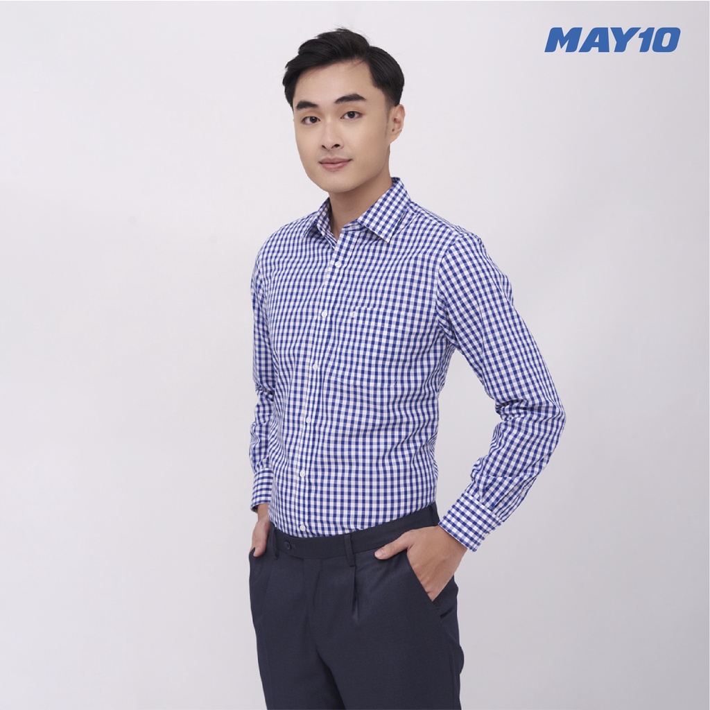 Áo sơ mi nam dài tay dáng suông họa tiết kẻ caro xanh May 10 mã 010122014OLLT màu 581