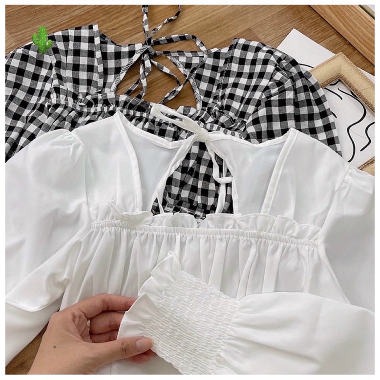 Áo kiểu  nhúng bo ngực, tay phồng, 2 màu ⚡️⚡️⚡️⚡️P777766