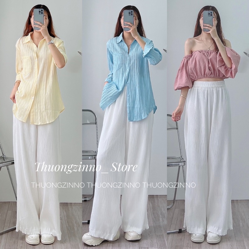 [ẢNH THẬT/VIDEO] Quần ống rộng lượn sóng thiết kế dập ly hai lớp đứng dáng Quần ống đứng cạp cao xếp xòe Xinh Xắn