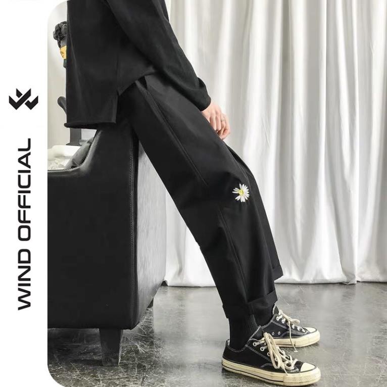 Quần baggy Wind unisex kaki ống suông Thêu Hoa Cúc nam nữ form rộng ullzang  ྇