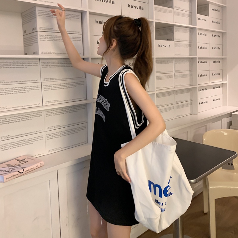 Áo dệt kim nữ ZHELIHANGFEI sát nách dáng rộng in chữ phong cách thể thao dễ phối đồ