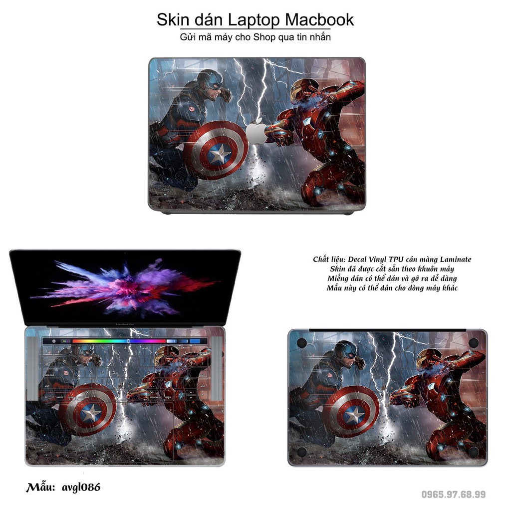 Skin dán Macbook mẫu Avenger (đã cắt sẵn, inbox mã máy cho shop)