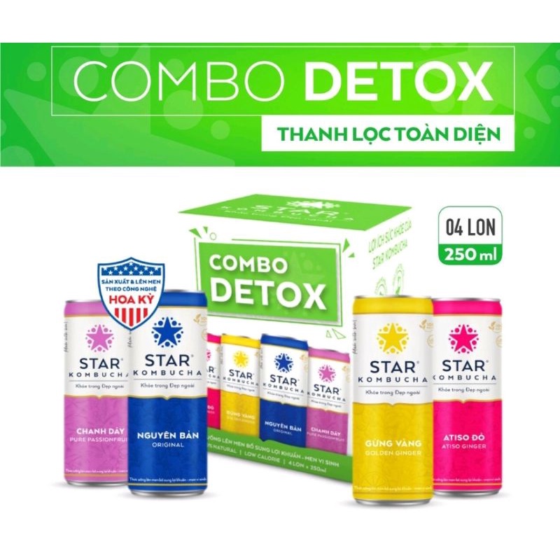 Combo 4 lon trà STAR KOMBUCHA mix vị