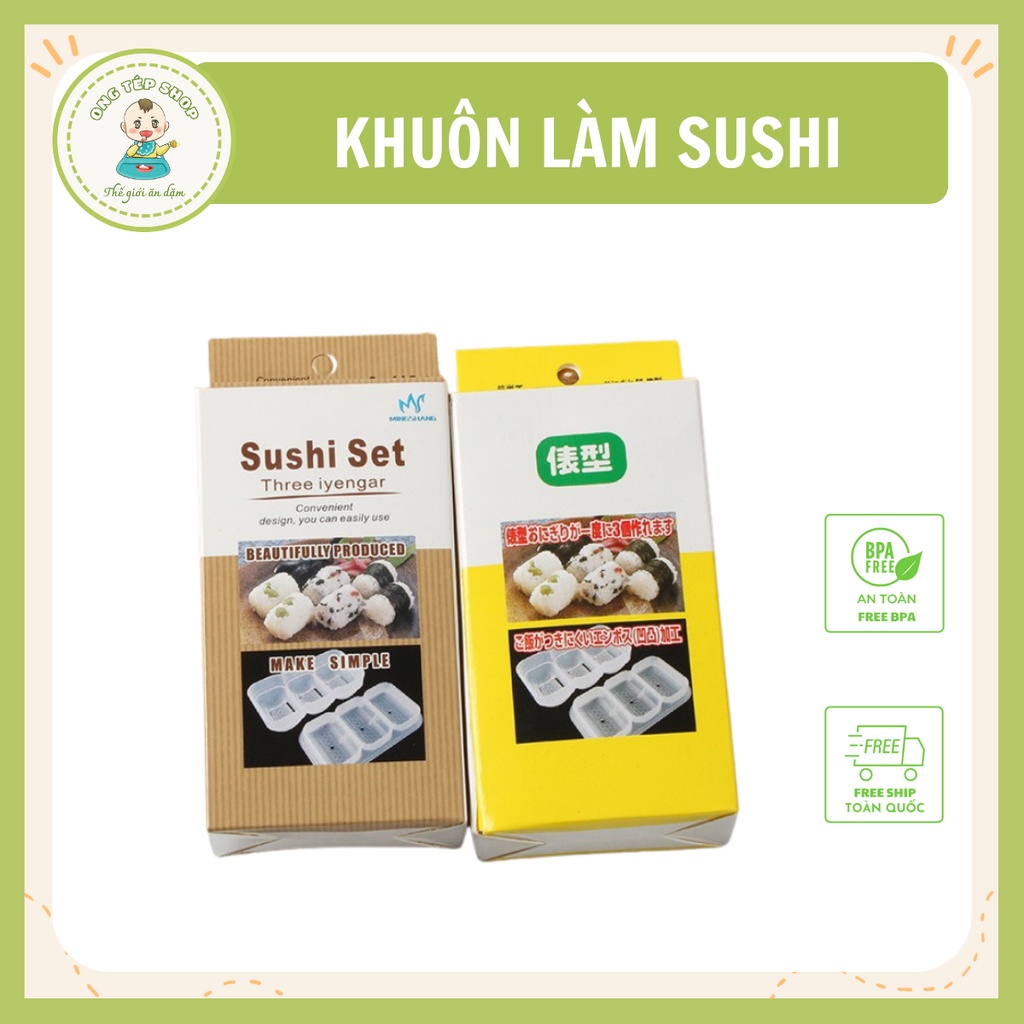 Khuôn làm sushi 3 ngăn, khuôn làm cơm nắm, kimbap