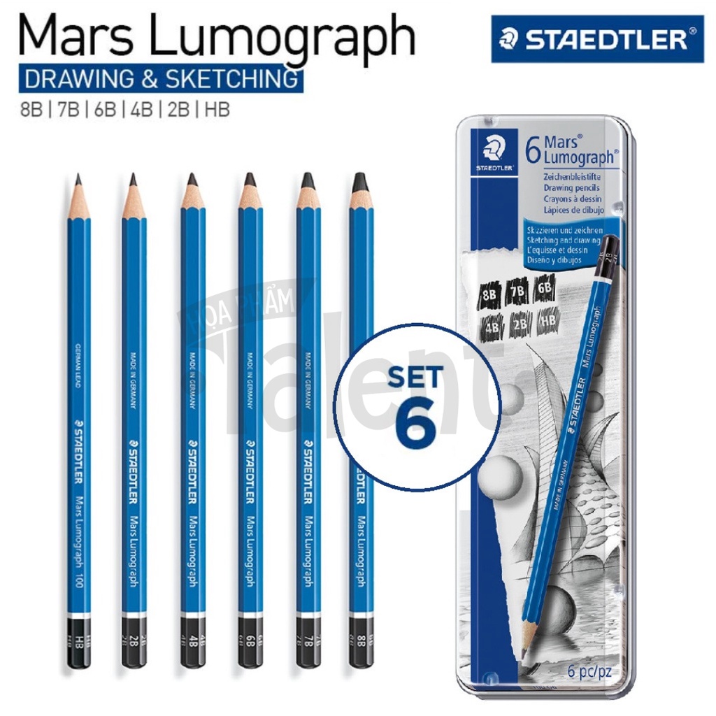 - Bút chì xanh cao cấp STAEDTLER Mars Lumograph bộ 6 cây