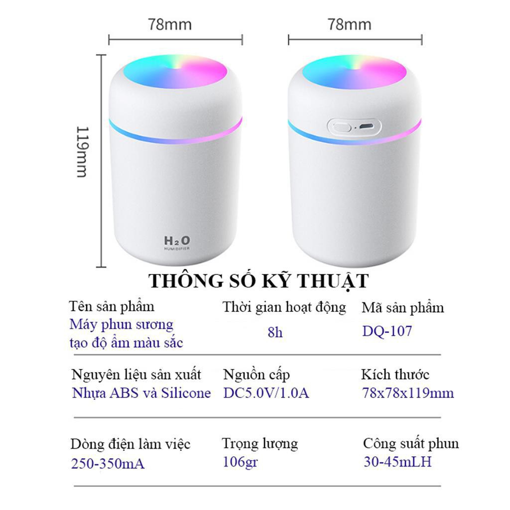 [Hàng Cao Câp] Máy phun sương tạo độ ẩm không khí mini Humidifier cho xe hơi ô tô để phòng usb có đèn led 300ml .