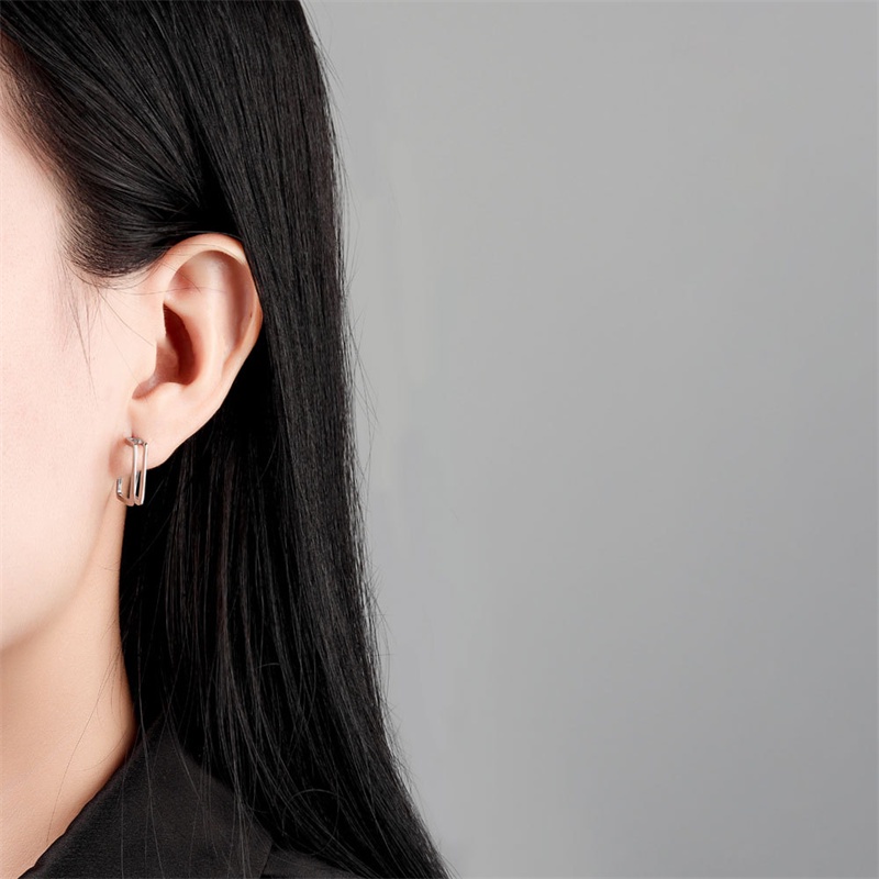 Khuyên Tai Màu Vàng / Bạc Hình Vuông Hai Tầng Phong Cách Cổ Điển Thời Trang Cho Nữ