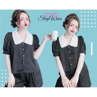 Đồ Bộ Mặc Nhà Lụa LaTin Cao Cấp Mùa Hè, Lụa Pyjama Cổ Sen Ngắn