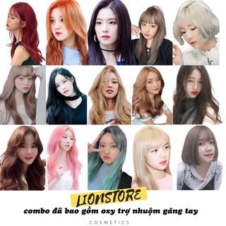 Thuốc nhuộm tóc nâu sữa xanh rêu nâu tây xanh đen hồng đào nâu khói kèm oxy trợ nhuộm găng tay