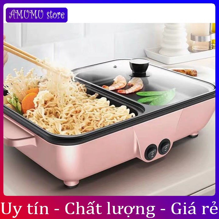 Bếp lẩu nướng 2 trong 1 mini - Bếp lẩu nướng gia đình - Bếp điện đa năng cofy