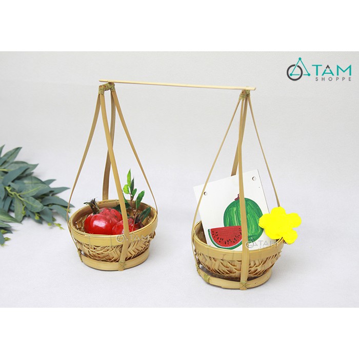 [HÀNG ĐẸP-ĐAN KỸ] Bộ quang gánh tre nhỏ để bàn trang trí T-GANH-01