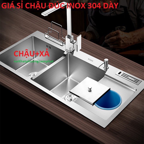 {CHẬU ĐÚC ĐẸP NHÂT} Chậu Rửa Chén Bát INOX SUS 304 N3 10048 NA.GRAND và Xả chậu thoát nước