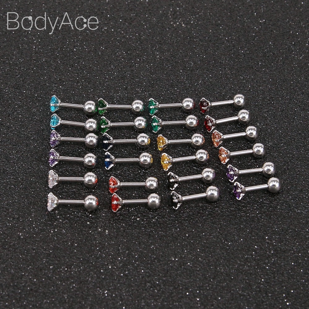 Set 12 Khuyên Tai Thép Không Gỉ Đính Đá Nhiều Màu Cá Tính