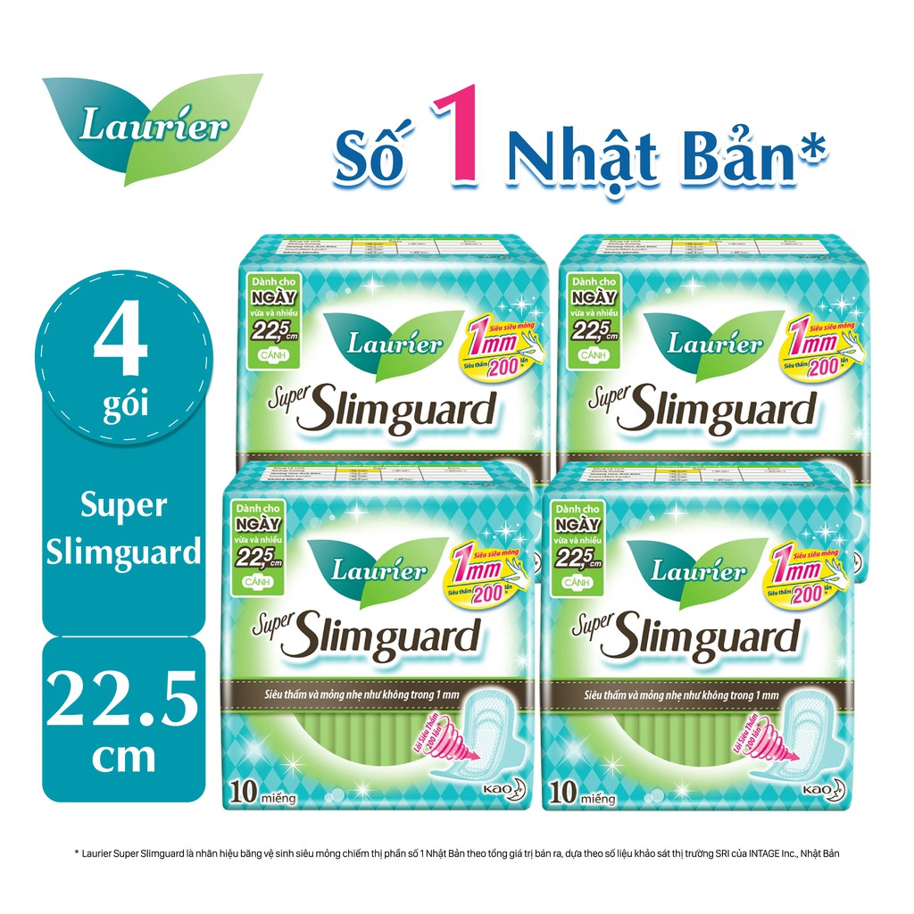 Combo 4 gói băng vệ sinh Laurier siêu mỏng bảo vệ (22,5cm/miếng,10 miếng/gói)