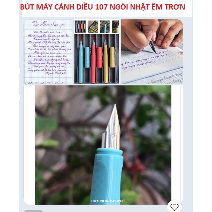 Bút máy cánh diều 107 ngòi nhật đều êm trơn, có ngòi thay thế, được chọn màu theo số trên hình